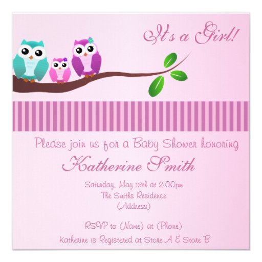 Owl Baby Shower Invitation in Pink