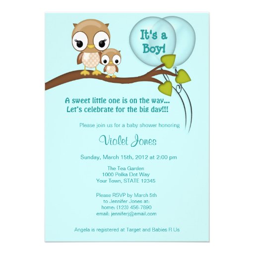 Owl Baby Shower Invitations Boy Mommy BLUE