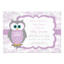 Owl Baby Shower Invitations Girls, Purple - 730