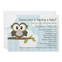 Owl Baby Shower Invitations Invites Blue