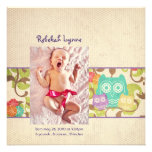 Owl Baby Turquoise Birth Announcements