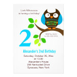 Owl Birthday Invitation for Boys Blue/Green