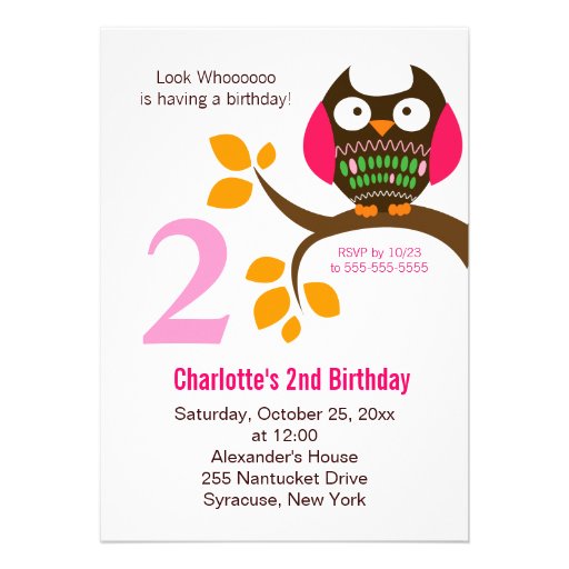 Owl Birthday Invitation for Girls Orange/Pink