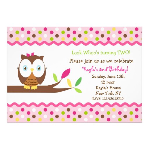 Owl Birthday Party Baby Shower Invitations (front side)