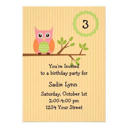 Owl birthday party invitation (#INV004)