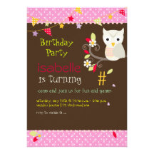 Owl, birthday party invitations