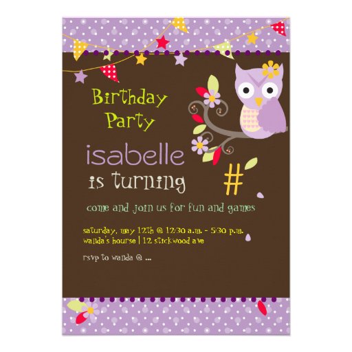 Owl, birthday party invitations