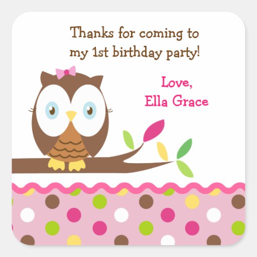 Owl Birthday Party Thank you Favor Stickers Labels