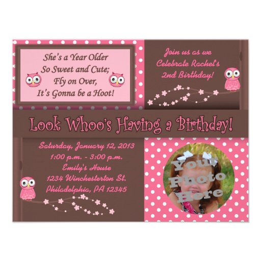 Owl Birthday Photo Invitations