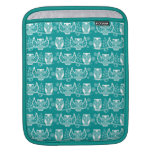 Owl Boheme Pattern White on Teal Sleeves For iPads