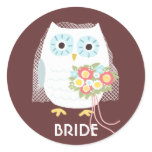 Owl Bride - Fun Illustration with Custom Text Round Sticker