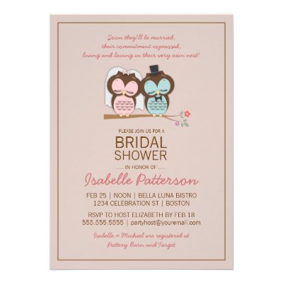 Owl Bride & Groom Sweet Bridal Shower Invitation