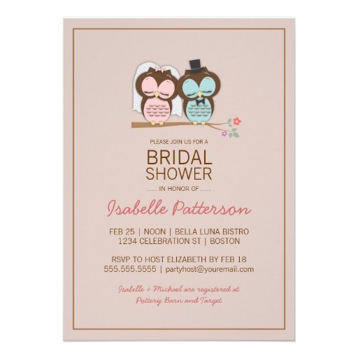 Owl Bride & Groom Sweet Bridal Shower Invitation (front side)