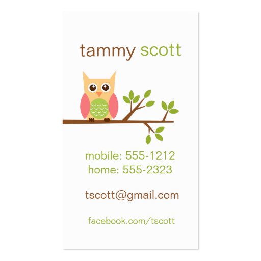 Owl business card  (#BUS002) (front side)