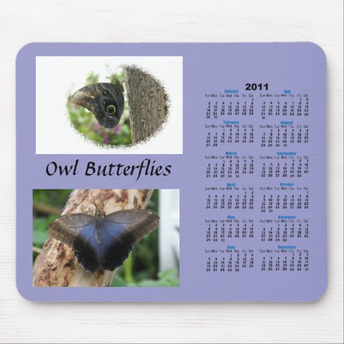 Owl Butterflies Calendar mousepad