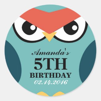 Owl Cartoon Birthday Invitation Seal Sticker