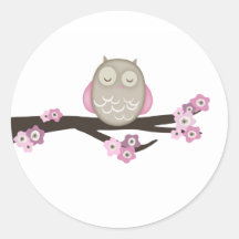 Owl & Cherry Blossoms {Pink} | Stickers