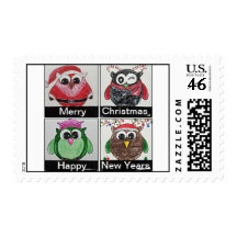 owl christmas stamps