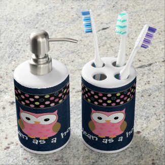 Owl Clean as Hoot Polka Dot Toothbrush & Soap Set Soap Dispenser