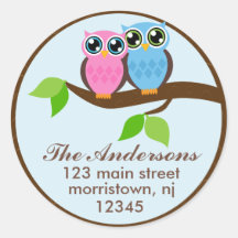 Owl Couple Address Labels Sticker
