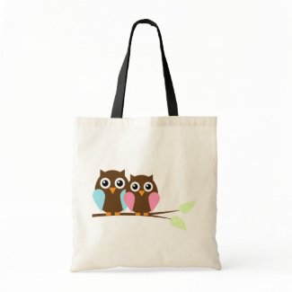 Owl couple on a branch bag