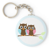 Owl couple on a branch keychain