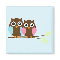 Owl couple on a branch fridge magnets
