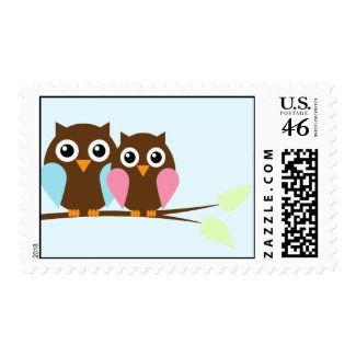 Owl couple on a branch stamp