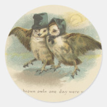 owl couple round stickers