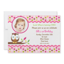 Owl cute photo Custom  birthday Party invitations