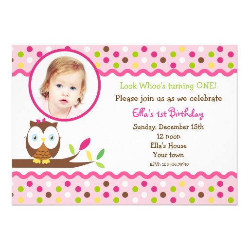Owl cute photo Custom  birthday Party invitations