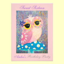 Owl Fairy Princess Sweet Sixteen Birthday Party invitations