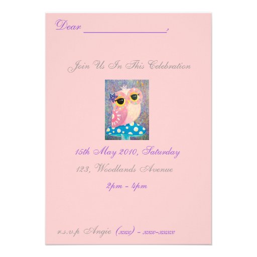 Owl Fairy Princess Sweet Sixteen Birthday Party Custom Invites