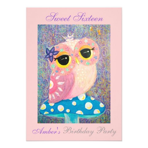 Owl Fairy Princess Sweet Sixteen Birthday Party Custom Invites