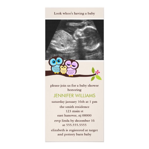 Owl Family Sonogram Photo Baby Shower Invitations (front side)