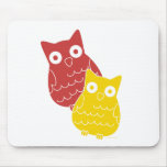 Owl Fellows one of Red one of Yellow Mouse Mat