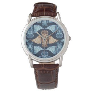 Owl illustration in abstract traditional pattern wrist watches