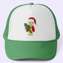 Owl in a Red Hat with Christmas Tree