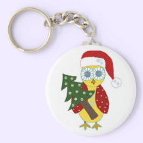 Owl in a Santa Hat with Christmas Tree keychains