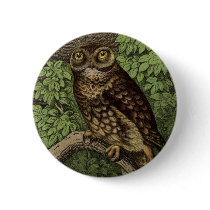 Owl in Leaves Button by GreatSkyPress Owl in Leaves Button