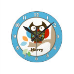 Owl in Tree Tops Personalized Wall Clock - Blue