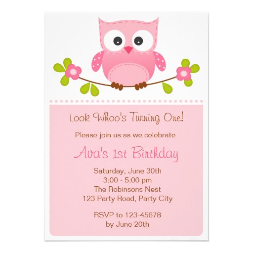 Owl Invitation - Girl 1st Birthday / Baby Shower
