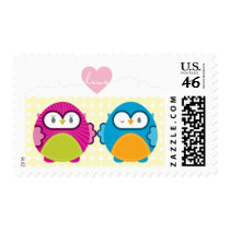 OWL LOVE :: bright girl + boy Postage Stamp