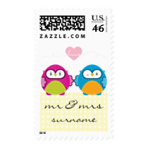 OWL LOVE :: bright girl + boy Postage Stamps