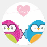 OWL LOVE :: bright girl + boy Round Sticker