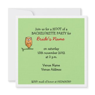 Owl Love green Bachelorette Party Invitation invitation