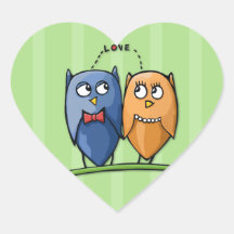 Owl Love green Heart Sticker