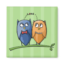 Owl Love green Square Magnet magnets