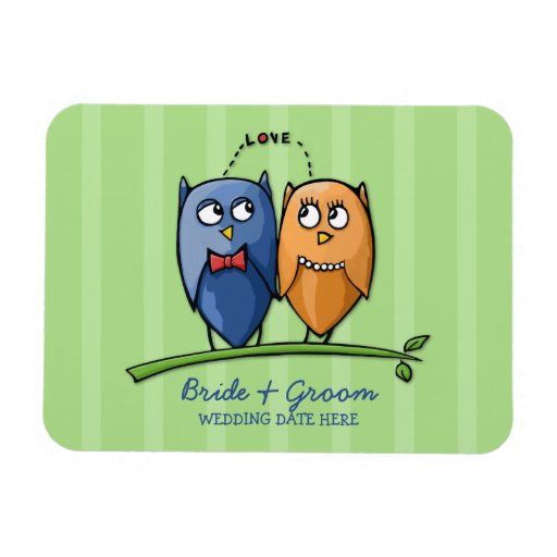 Owl Love green Wedding Favor Premium Magnet