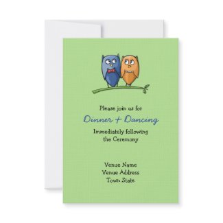Owl Love green Wedding Reception Card invitation